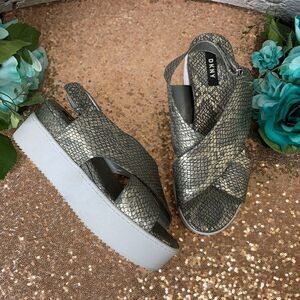 DKNY Carina Slingback Sandals Open Toe Platform, Grey, Size 8M